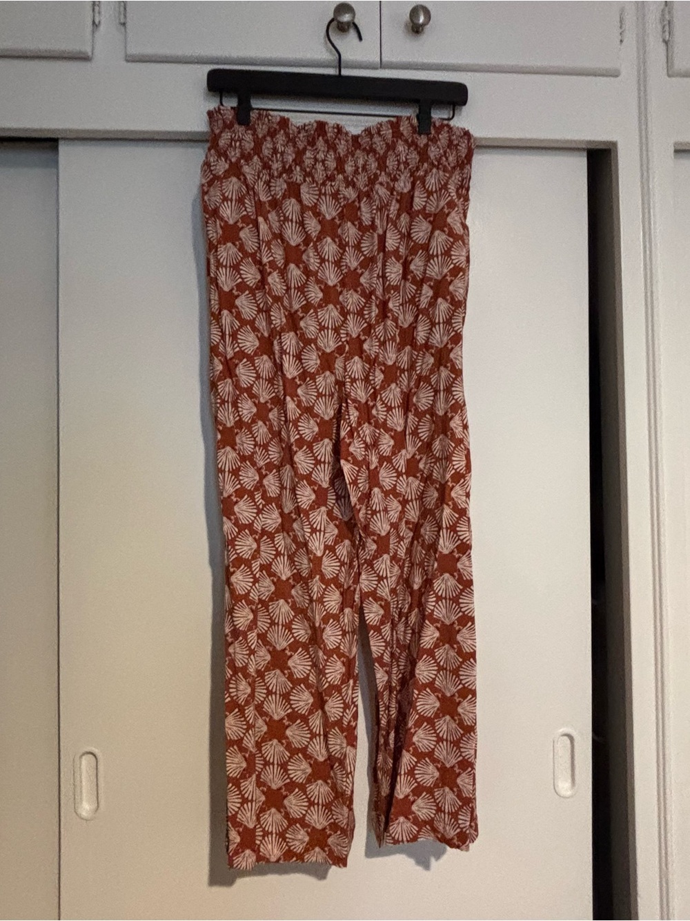 Anthropology Maeve Rust Orange Seashell Smocked Waist Pants Size L